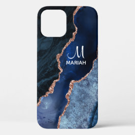 Funda Para iPhone 12 Pro Azul marino y oro - Mármol agate -