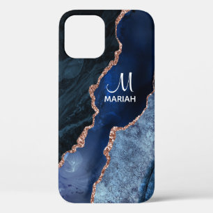 Funda Para iPhone 12 Pro Azul marino y oro - Mármol agate -