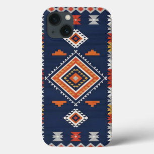 Funda Para iPhone 13 Azul marino y terracota geométrico tribal