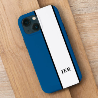 Funda Para iPhone 13 Mini Azul Moderno Minimalista con Rayas Monogramadas de