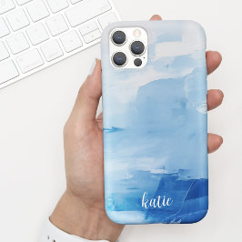 Funda Para iPhone 15 Azul moderno + pintura blanca con nombre