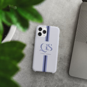 Funda Para iPhone 15 Pro Max Azul   Monograma de rayas chic
