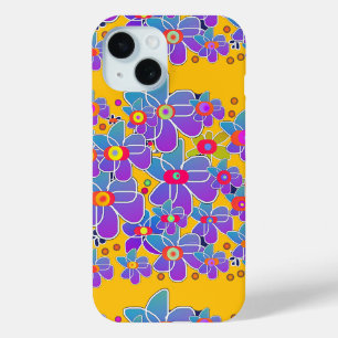 Funda Para iPhone 15 Azul morado Flor Amarillo
