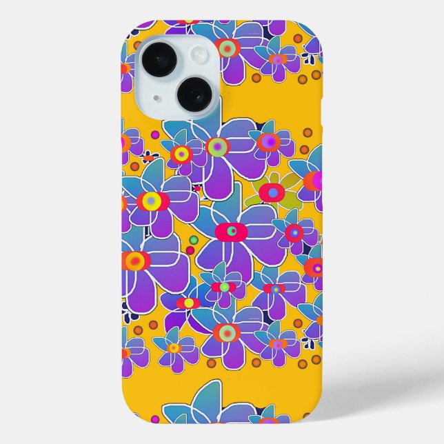 Funda De Case-Mate Para iPhone Azul morado Flor Amarillo (Reverso )