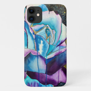 Funda Para iPhone 11 Azul morado gótico acuarela arte rosa