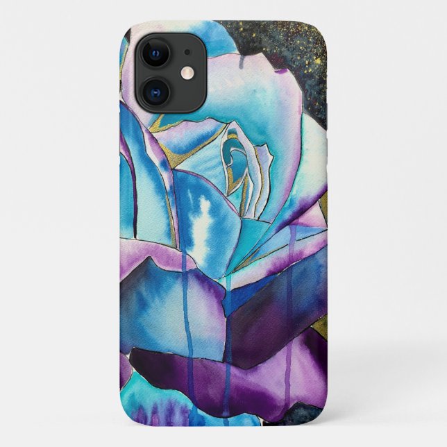 Funda De Case-Mate Para iPhone Azul morado gótico acuarela arte rosa (Reverso)