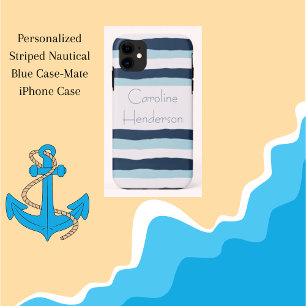 Funda Para iPhone 11 Azul nautico a rayas personalizado