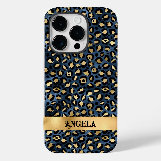 Funda De Case-Mate Para iPhone Azul oscuro y Leopardo dorado glamuroso (Reverso )