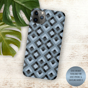 Funda Para iPhone 15 Mini Azul Pizarra Gris Negro Patrón de Cuadrados Modern