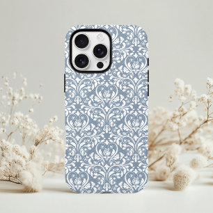 Funda Para iPhone 11 Azul Polvoriento Antiguo y Patrón de Damasco Flora