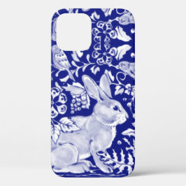 Funda Para iPhone 12 Azul Rabbit Tile Art Único Woodland Animal Delft