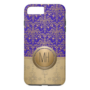 Funda Para iPhone 8 Plus/7 Plus Azul Real y Dorado Patrón de Damasco Personalizado
