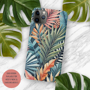 Funda Para iPhone 11 Pro Max Azul Teal Verde Rosa Naranja Hojas Arte Patrón