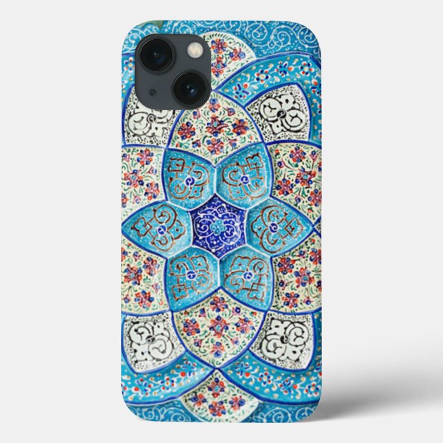 Funda De Case-Mate Para iPhone Azul turquesa marroquí tradicional, blanco, salmón (Reverso)