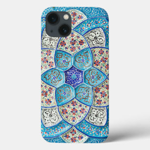 Funda Para iPhone 13 Azul turquesa marroquí tradicional, blanco, salmón