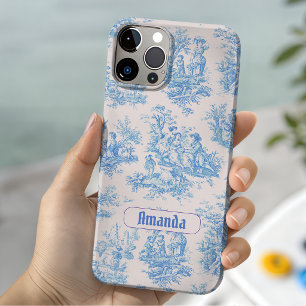 Funda Para iPhone 14 De Case-Mate Azul Turquesa Vintage Toile Monograma Francés