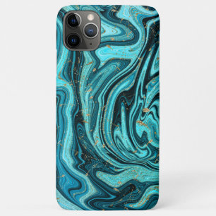 Funda Para iPhone 11 Pro Max Azul Turquesa y Dorado Chic Remolino Moderno Abstr