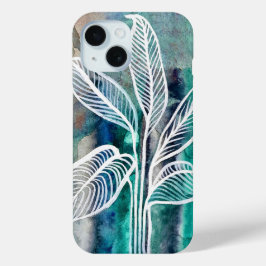 Funda Para iPhone 15 Azul turquesa y Verde azulado color de agua botáni
