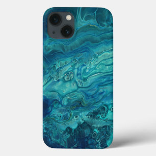 Funda Para iPhone 13 Azul Verde azulado Pouring de acrílico Abstracto 