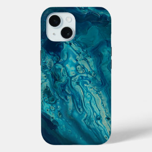 Funda Para iPhone 15 Azul Verde azulado Pouring de acrílico Abstracto A
