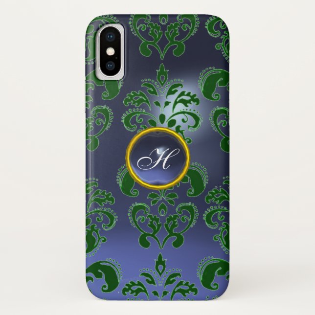 Funda De Case-Mate Para iPhone AZUL VERDE DAMASCA GEMSTONE MONOGRAM Floral (Reverso)