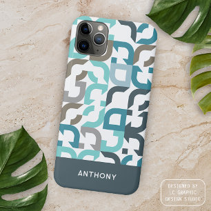 Funda Para iPhone 15 Pro Max Azul Verde Marrón Gris Patrones de Arte de Mitad d