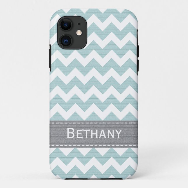 Funda De Case-Mate Para iPhone Azul verdoso pálido Chevron (Reverso)