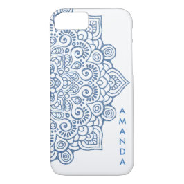 Funda Para iPhone 8/7 AZUL Vintage METÁLICO Intrincado Lace Mandala blan