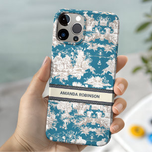 Funda Para iPhone 14 De Case-Mate Azul Vintage Turquesa Toile de Jouy Monograma