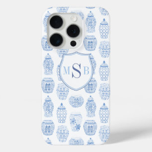 Funda Para iPhone 15 Pro Azul Y Blanco China Imprimir Monograma Acuarela