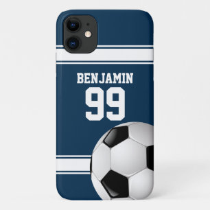 Funda Para iPhone 11 Azul y blanco raya el balón de fútbol del jersey