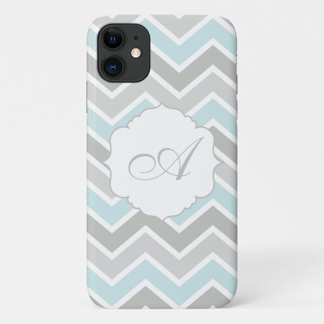Funda De Case-Mate Para iPhone Azul y gris Zigzag Chevron Monograma (Reverso)