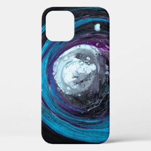 FUNDA PARA iPhone 12 AZUL Y ILUSTRACION ABSTRACTO NEGRO