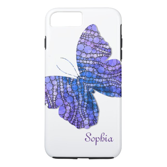 Funda De Case-Mate Para iPhone Azul y mariposa púrpura del purpurina (Reverso)