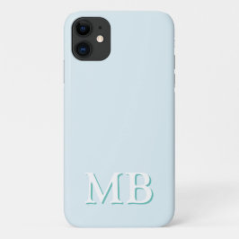 Funda Para iPhone 11 Azul y Verde azulado | Monograma inicial mínimo mo