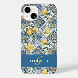 Funda Para iPhone 14 De Case-Mate Azulejo Azul Limón Acuarela Nombre Amarillo