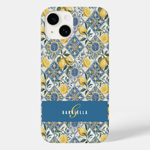 Funda Para iPhone 14 De Case-Mate Azulejo Azul Limón Acuarela Nombre Amarillo