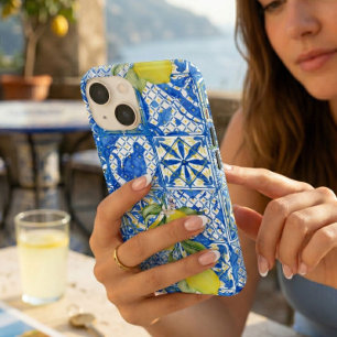 Funda Para iPhone 14 De Case-Mate Azulejo Azul Patrón de Limón de Campo Francés Deco