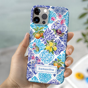 Funda Para iPhone 15 Azulejo Floral Mediterráneo Citrus de Sicilia