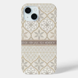 Funda Para iPhone 15 Azulejo geométrico de chocolate beige crema marroq