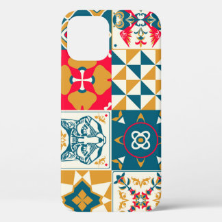 Funda Para iPhone 12 Azulejos azules: fondo mosaico vintage.