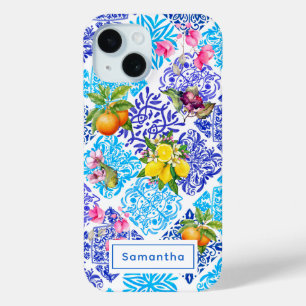 Funda Para iPhone 15 Azulejos de cítricos sicilianos florales mediterrá