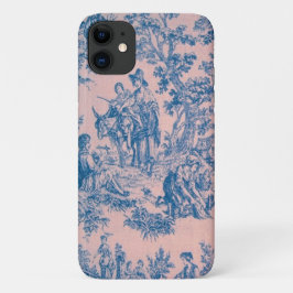 Funda Para iPhone 11 Azulejos de jouy azul y rosa elegante