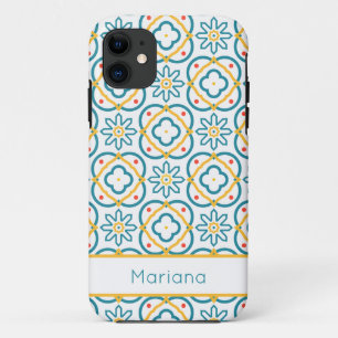 Funda Para iPhone 11 Azulejos Españoles Azul Amarillo y Blanco Personal