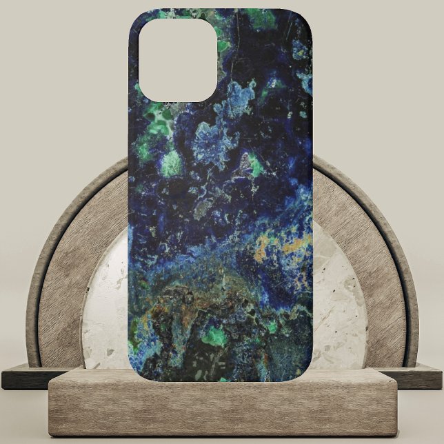 Funda De Case-Mate Para iPhone Azurite Malachite Slab (Azurite and Malachite Slab Phone Case on  Marble and Wood Podium)