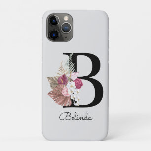 Funda Para iPhone 11 Pro B inicial moderna rosa boho floral femenina