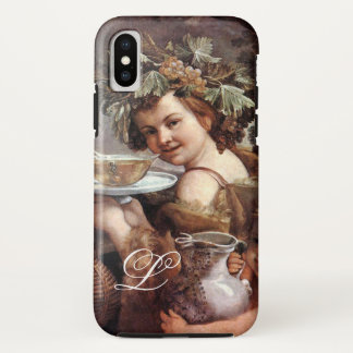 FUNDA PARA iPhone XS BACCHUS CON GRAPAS Y MONOGRAMA DE VINO