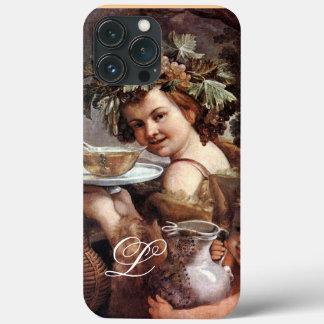 FUNDA PARA iPhone 13 PRO MAX BACCHUS CON GRAPAS Y MONOGRAMA DE VINO