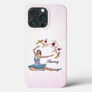 Funda Para iPhone 13 Pro Bailarina en azul nombre personal en rosa