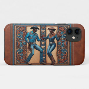 Funda Para iPhone 11 Bailarines de cuero marrón y turquesa con herramie